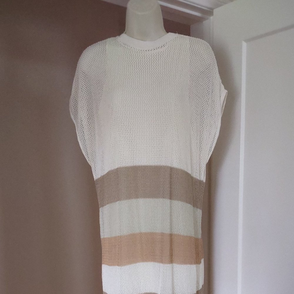 ZARA Womens Stripped Knit Mesh Dress Tunic Tie Back - SMALL - Picture 3 of 10